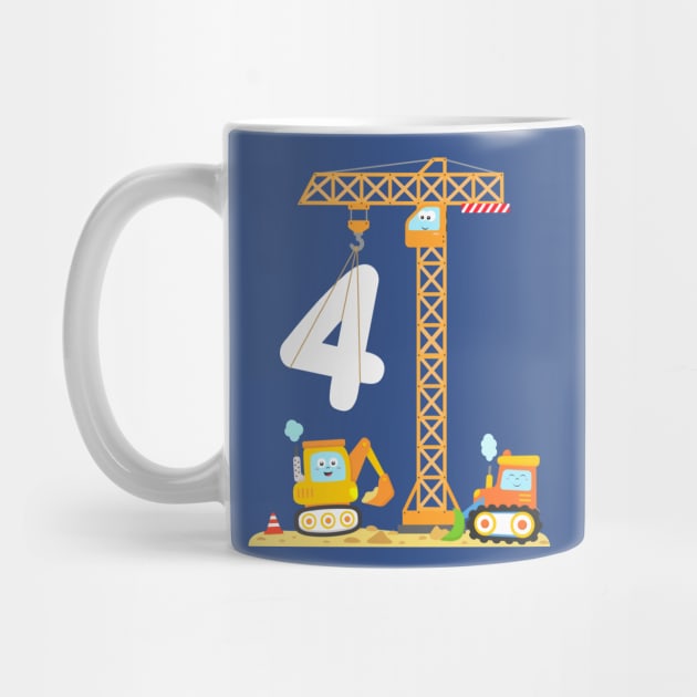 4th Birthday Kids Construction Excavator Crane Bulldozer by samshirts